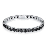 Round Cut Black Moissanite Silver Tennis Bracelet